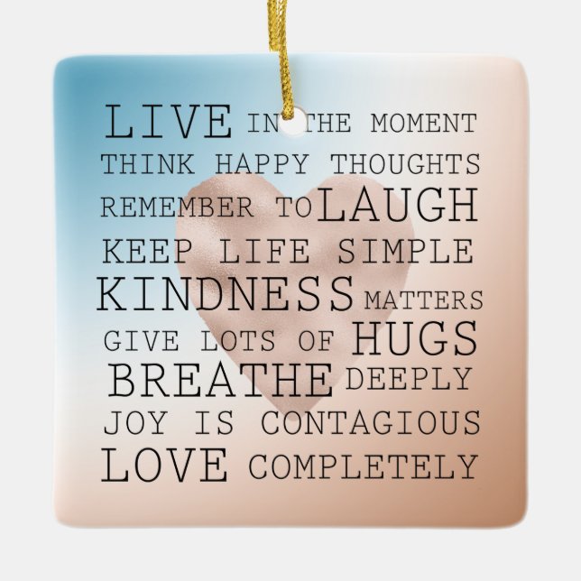 Ornement En Céramique Citations Inspirationnelles Blue Brown Blush Heart (Devant)