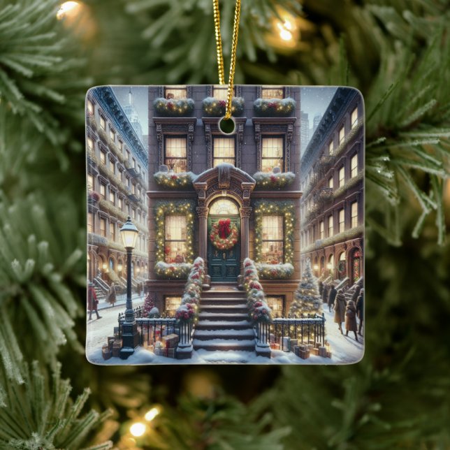 Ornement En Céramique City Brownstone à Noël (Arbre)