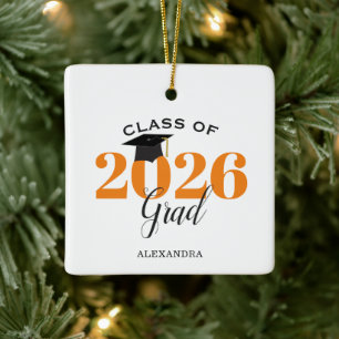 Ornement En Céramique Class of 2022 Graduate Modern Orange and Black