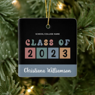 Ornement En Céramique Classe Retro Personnalisée de 2023 Graduation Cute