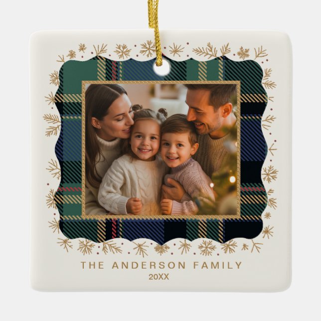 Ornement En Céramique Classic Christmas Plaid Photo Template ID1141B (Devant)
