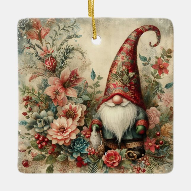 Ornement En Céramique Classic Noël Gnome Ornament (Devant)