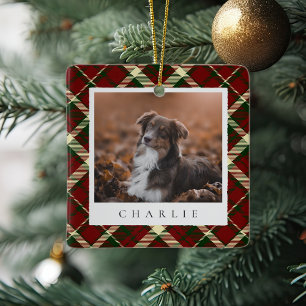 Ornement En Céramique Classic Red Plaid Personnalisé Animaux de Compagni