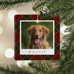 Ornement En Céramique Classic Red Plaid Personnalisé Animaux de Compagni