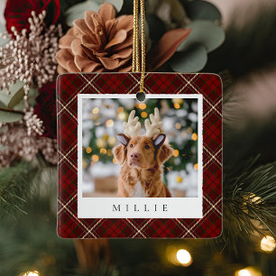 Ornement En Céramique Classic Red Plaid Personnalisé Animaux de Compagni