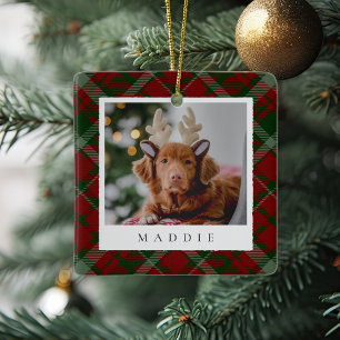 Ornement En Céramique Classic Red Plaid Personnalisé Animaux de Compagni
