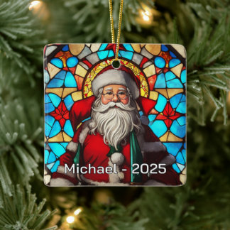 Ornement En Céramique Classic Stained Glass Santa
