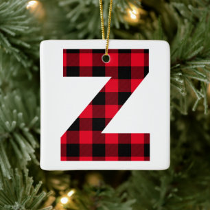 Ornement En Céramique Classique monogramme Z à carreaux bisons rouge et