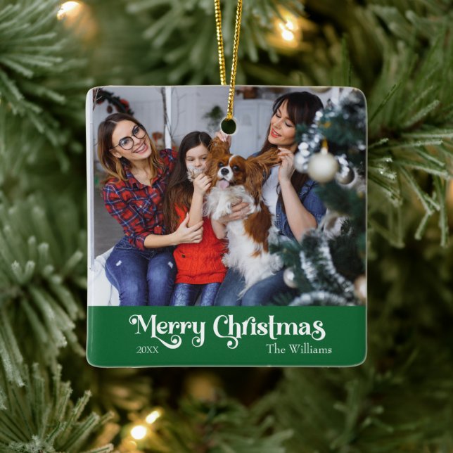 Ornement En Céramique Classique Simple Joyeux Noël Vert (Arbre)