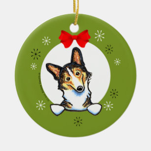 Ornement En Céramique Classique tricolore de Noël de corgi de Gallois d