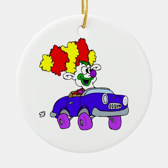 Ornement En Céramique Clown maladroit dans peu de voiture (Devant)