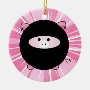 Ornement En Céramique Cochon Ninja personnalisé sur rose