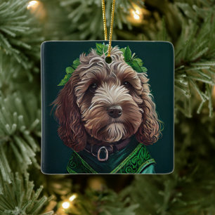 Ornement En Céramique Cockapoo en robe de la Saint-Patrick