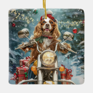 Ornement En Céramique Cocker Spaniel Chien équitation Moto Noël