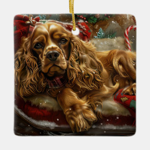 Ornement En Céramique Cocker Spaniel Chien Festif de Noël