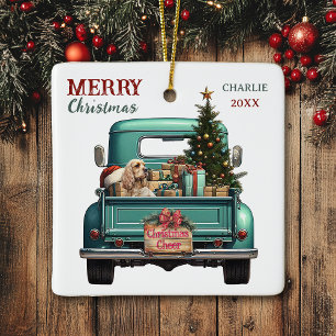 Ornement En Céramique Cocker Spaniel Chien Retro Camion Noël