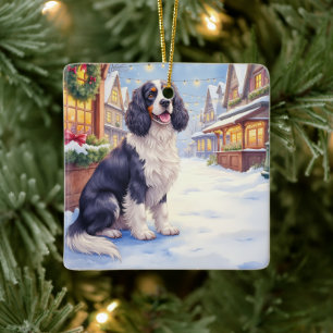 Ornement En Céramique Cocker Spaniel Village enneigé Art de Noël