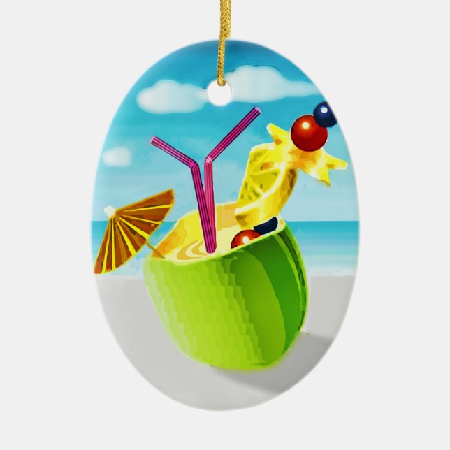 Ornement En Céramique Cocktail dans une noix de coco (Devant)