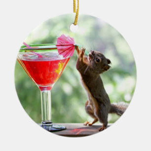 Ornement En Céramique Cocktail potable d'écureuil