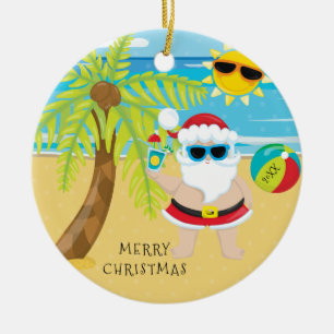 Ornement En Céramique Cocktail tropical Père Noël Noël hawaïen