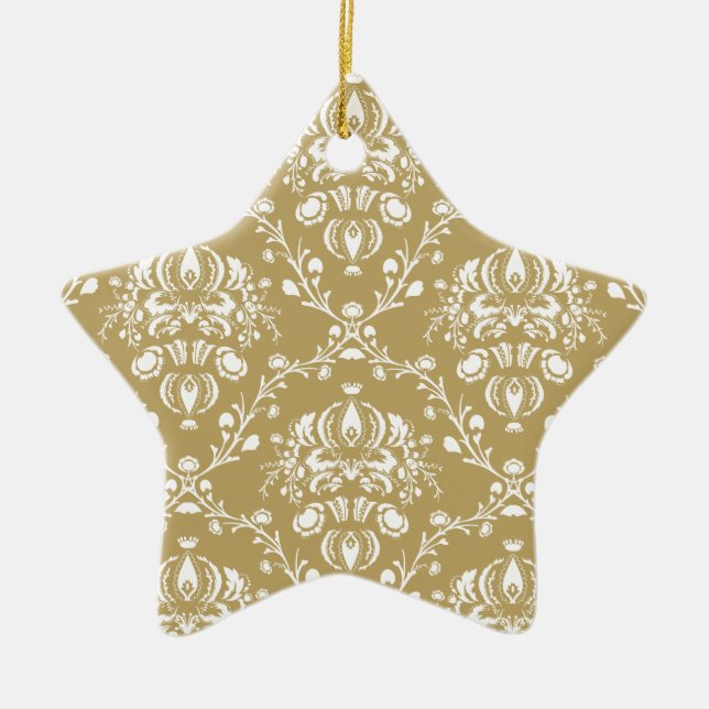 Ornement En Céramique Cocoa and Cream Damask (Devant)