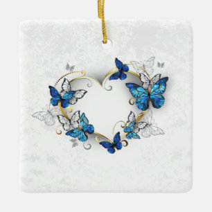 Ornement En Céramique Coeur bijoux avec papillons Morpho
