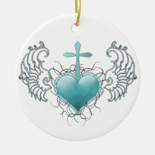 Ornement En Céramique Coeur bleu en cristal fidèle