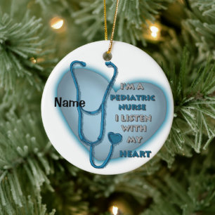 Ornement En Céramique Coeur bleu Infirmière pédiatrique