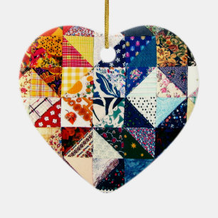 Ornement En Céramique Coeur coloré d'édredon de patchwork