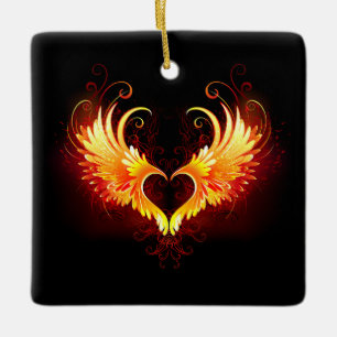 Ornement En Céramique Cœur d'ange de feu avec des ailes