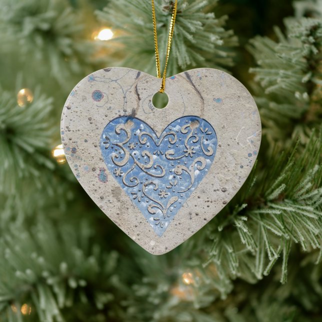 Ornement en céramique coeur d'argent (Arbre)