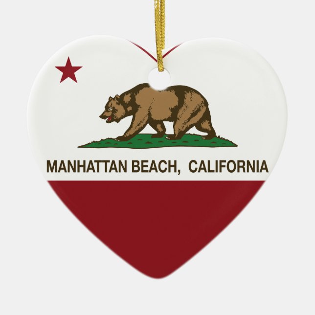 Ornement En Céramique coeur de Manhattan Beach de drapeau de la (Devant)