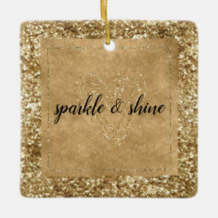Ornement En Céramique Coeur de Parties scintillant Gold Confetti