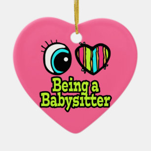 Ornement En Céramique Coeur des yeux brillants J'aime Être une baby-sitt