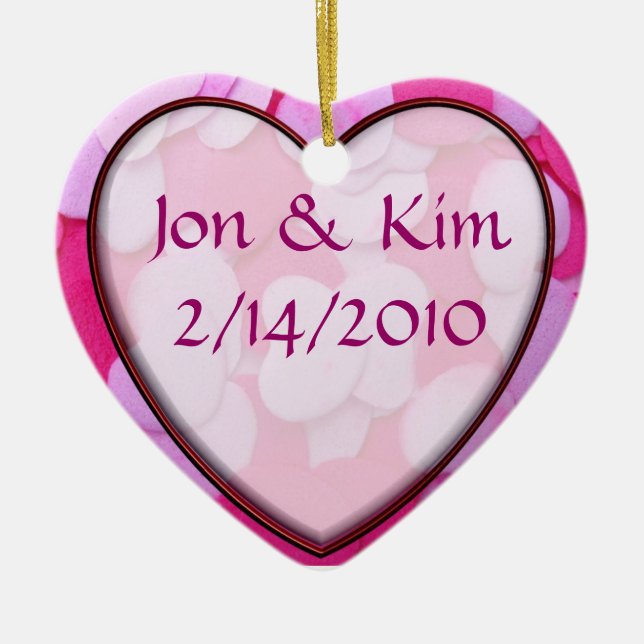 Ornement En Céramique Coeur rose Mariage Faveur Ornament Cadeau (Devant)