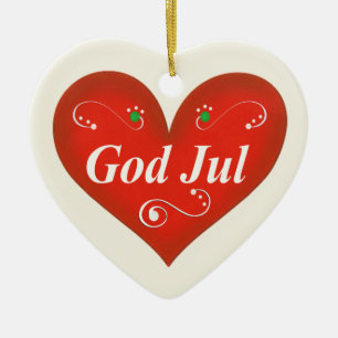 Ornement En Céramique Coeur scandinave de Noël de juillet de Dieu