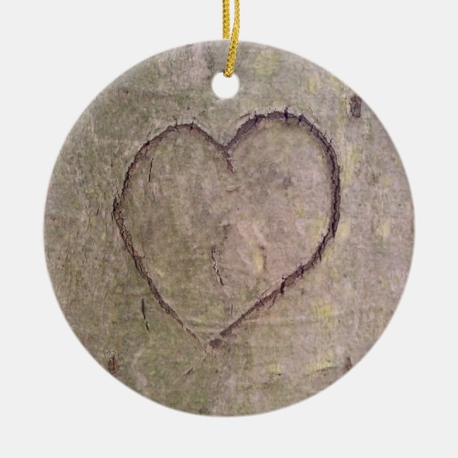 Ornement En Céramique Coeur sculpté dans un arbre (Devant)