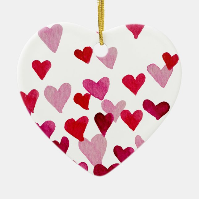 Ornement En Céramique Coeurs d'aquarelle de la Saint-Valentin - rose (Devant)