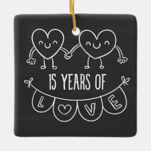 Ornement En Céramique Coeurs de calèche-cadeaux du 15e anniversaire