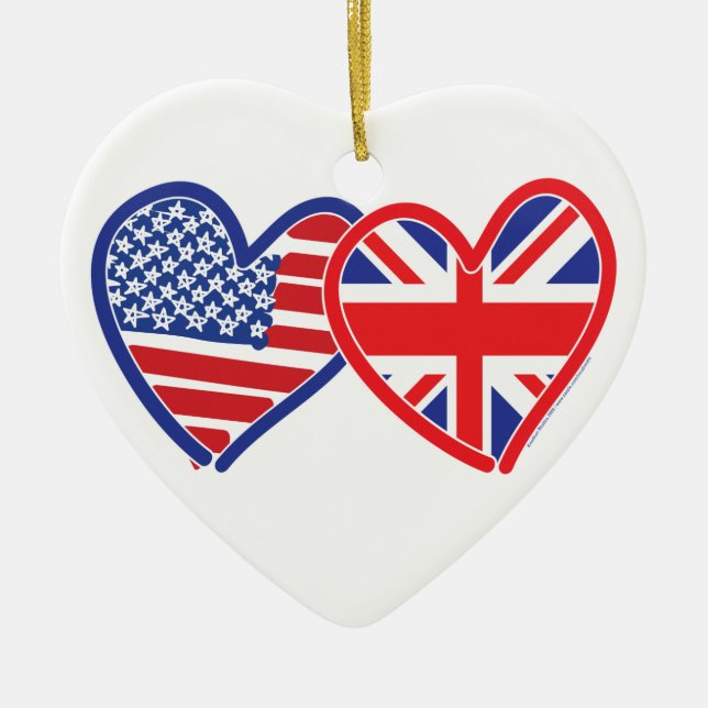 Ornement En Céramique Coeurs du drapeau américain Union Jack (Devant)