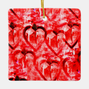 Ornement En Céramique Coeurs rouges romantiques art