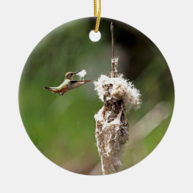 Ornement En Céramique Colibri construisant un nid (Devant)