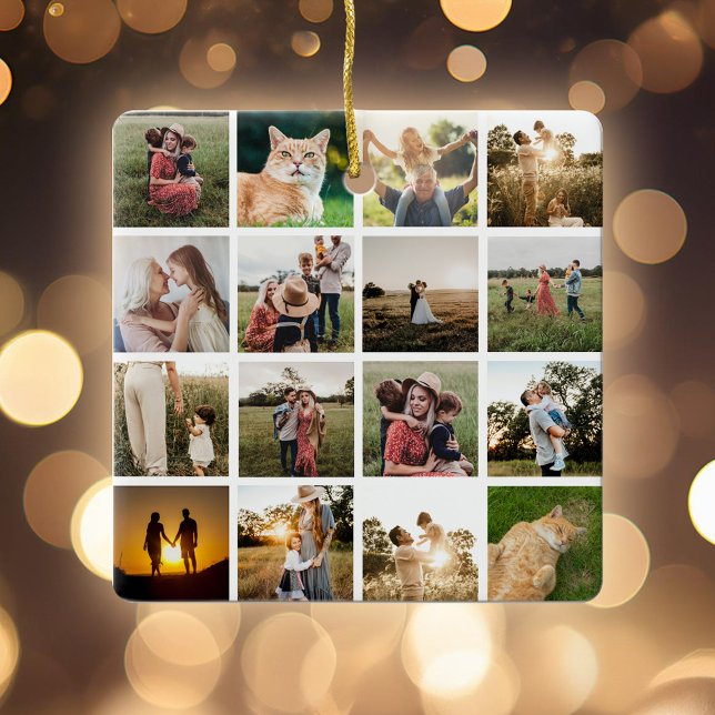 Ornement En Céramique Collage de photos Famille personnalisée (Créateur téléchargé)
