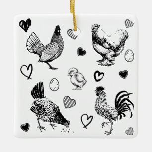 Ornement En Céramique Collage de poulets mignons