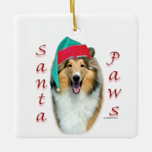 Ornement En Céramique Collie (rude) Père Noël Paws