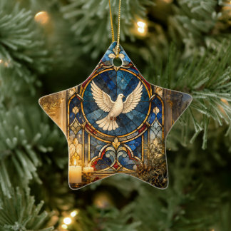 Ornement En Céramique Colombe de Noël en vitrail