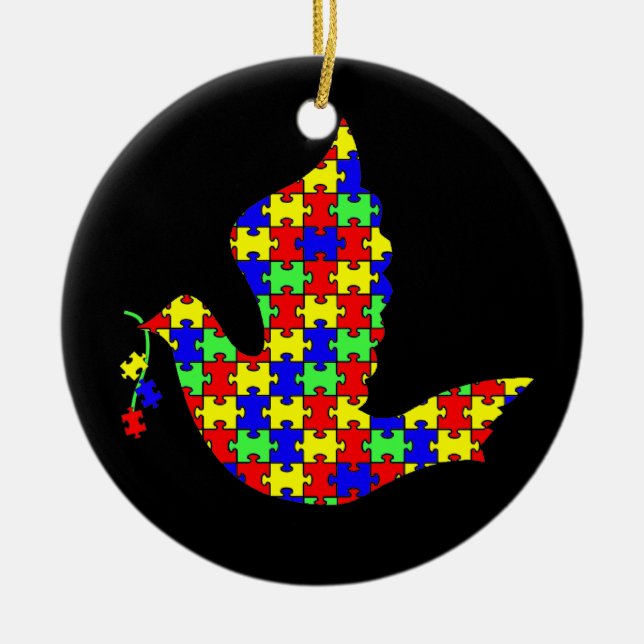 Ornement En Céramique Colombe d'espoir - morceaux de puzzle d'autisme (Devant)