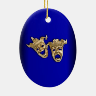Ornement En Céramique Comédie et tragédie Théâtre Masques Cobalt