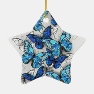 Ornement En Céramique Composition des papillons blancs et bleus