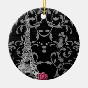Ornement En Céramique Conception parisienne de damassé noire et blanche